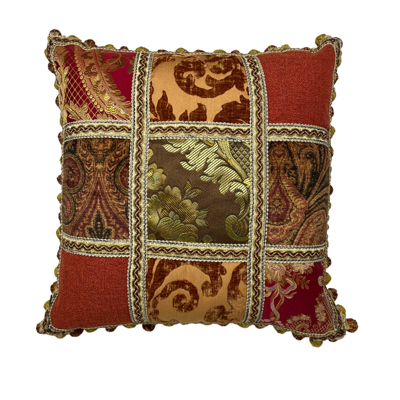 cuscino patchwork rosso oro 50x50